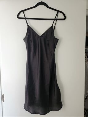 Ardene Black Satin Slip with Delicate Lace Trim M